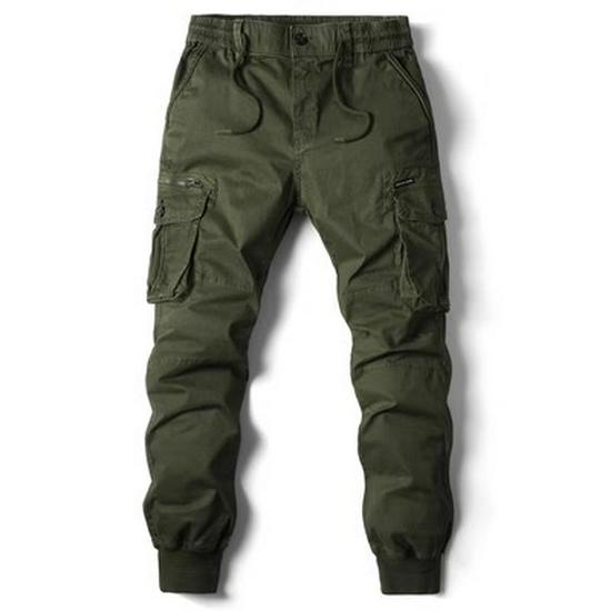 Men's European & American Cargo Jogger Pants - Autumn/Winter, Drawstring Elastic Waist, Casual Style