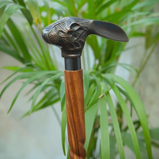 Antique Brass Rabbit Head Walking Cane Handmade Spiral Wood Stick Home Decor