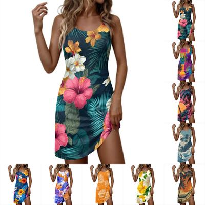 Modieuze Casual Hawaiian Print Jurk voor Dames met Ronde Hals en Zonder Mouwen