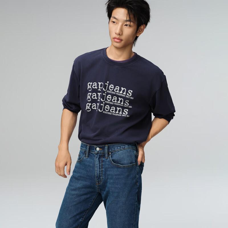 Gap Unisex Printed Logo Cotton Loose-Fit Long Sleeve T-Shirt