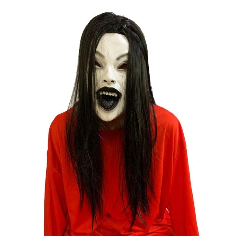 Women Creepier Head Gear Prop Scary Crying Woman Headgear with Long Hair, Halloween Party Cosplays Costume Headwear Prop