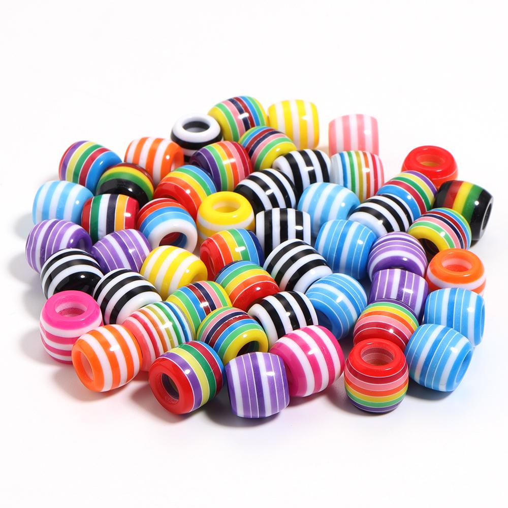

50pcs/lot Barrel Shape Rainbow Striped Resin Beads Big Hole Spacer Beads DIY Bracelet Necklace Jewelry Making Accessories