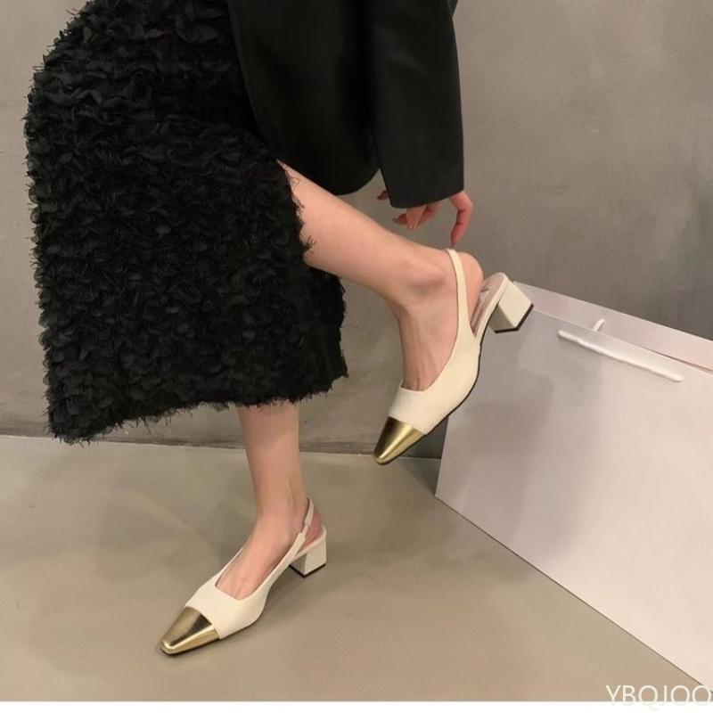 Frühling Sommer eckige Zehenpartie Temperament Einzelner Schuh vielseitig schlicht bequem mittelhohe Absätze mit Zehenkappe modische Sandalen