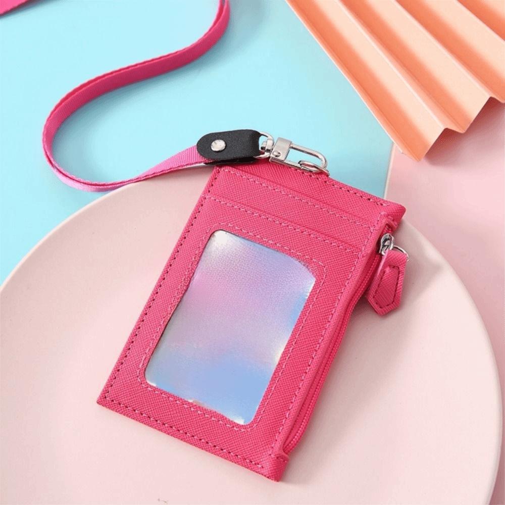 New Zipper Bag Card Badge Holder PU Leather with Neck Lanyard Coin Purse Card Bag Student