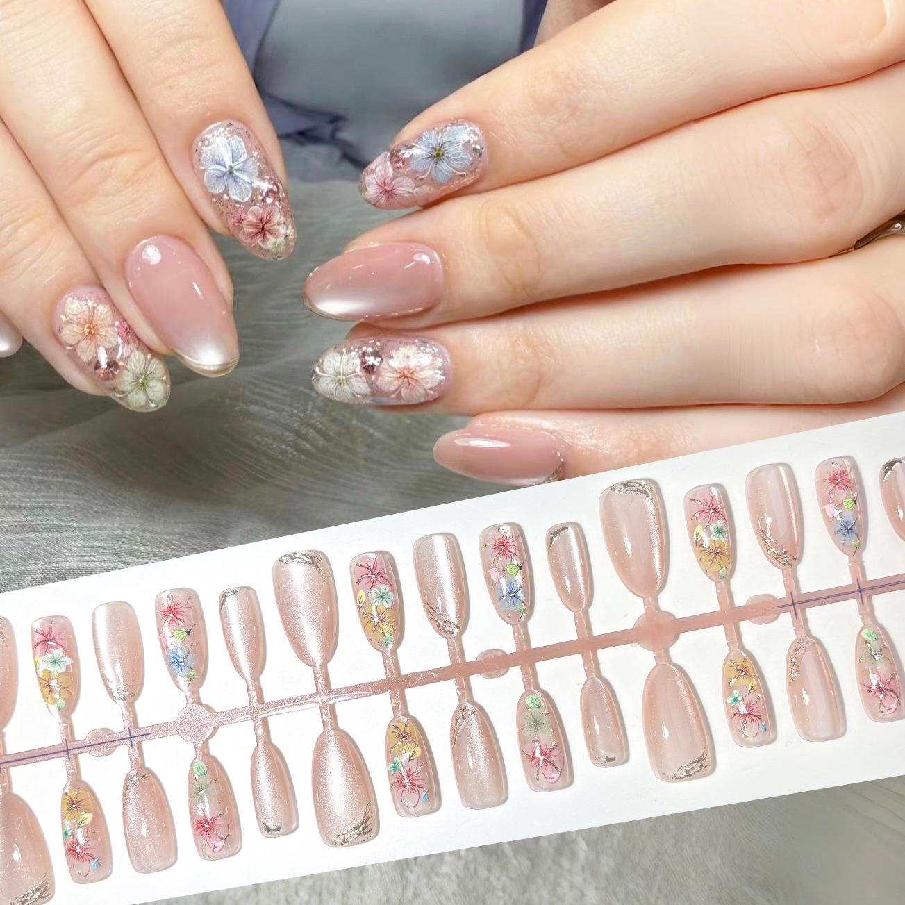 

Spring Fairy Floral Long-Lasting Nails: Cat Eye & Gilded Dried Flower Art Patches YM209 Dried Flower Gilded [XS/S/M Set]