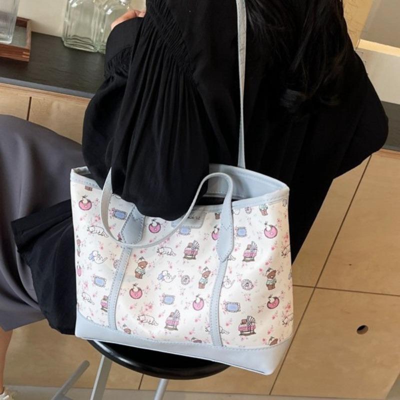 Large-capacity commuter handbag bag spring and summer new fashion shoulder bag printed cartoon underarm tote bag women