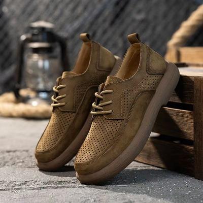 Pantofi bărbați din piele perforată pantofi cu găuri vară noi pantofi bărbați piele respirabili trend versatili platformă retro pantofi casual