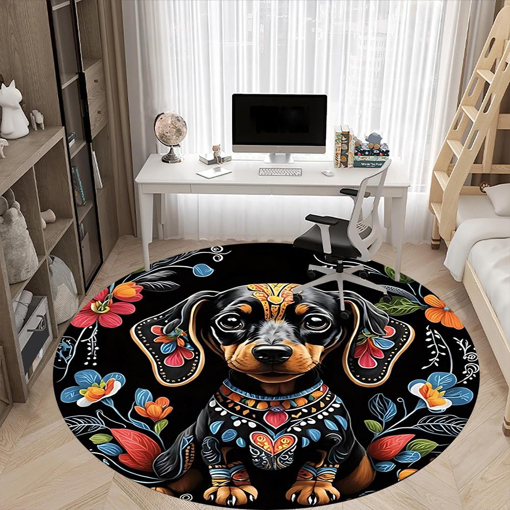 1pc Dachshund Art Print Chair Carpet for Office Non-Slip, Machine Washable Rug for Office, Room - Holiday Decor, Machine Made Yy251016104
