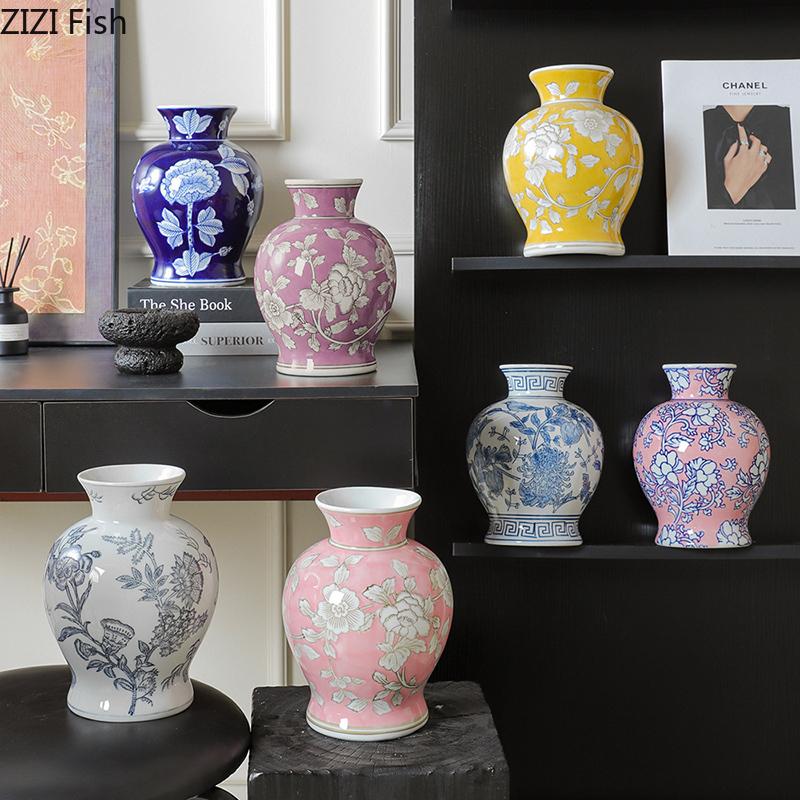 Blue and White Porcelain Vase Plant Pot Table Decoration Flowers Arrangement Multiple Styles Flower Vases Room Aesthetic Decor