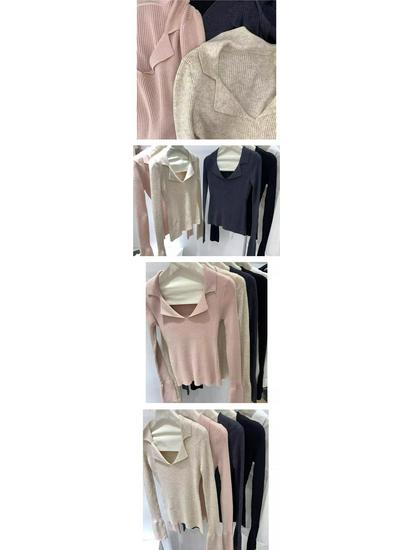 Dámský svetr úzkého střihu s žebrovaným pleteným límcem - Podzim/Zima Korejský styl