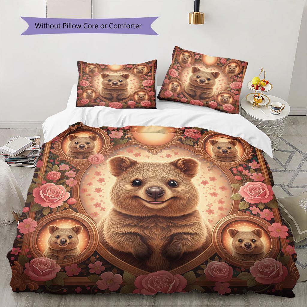 RoseAnimalPortraits Pattern Bedding Quilt Set Quilt Cover Pillowcase Home Decoration Birthday Gift (1 * duvet cover + 2 * pillowcase, without core)
