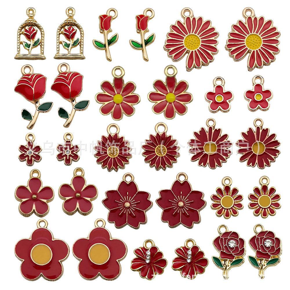 Pink Flower Oil Drop Korean Keychain & Bracelet Pendants