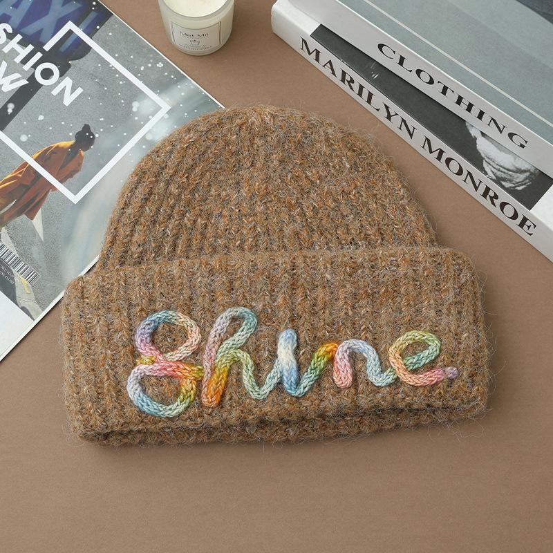 

Lady FallSeason and ColdSeason BrandNew Style Colored Rope Letters Thickened Knitted Wool Hat Korean Version Versatile Windproof and Warm Hat average size
