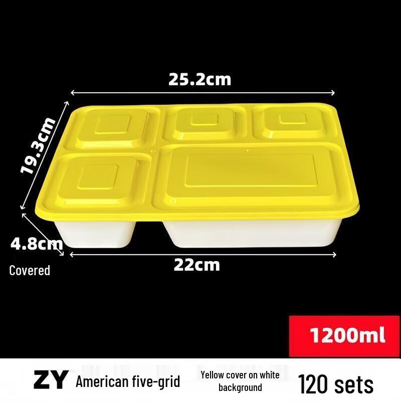 JingJingRS Disposable 5-Compartment Meal Prep Containers
