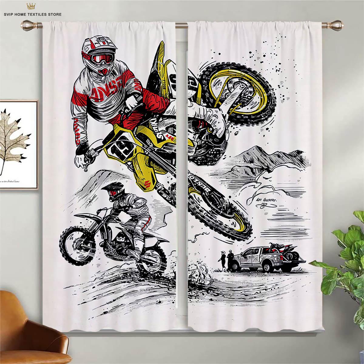 

Cool Motorcycle 3D Print Print Curtain Rod Pocket Curtain Machine Washable Bedroom Space Living Space Club Ornamental Curtain W50X130H(CM)X2PCS&Rod pocket
