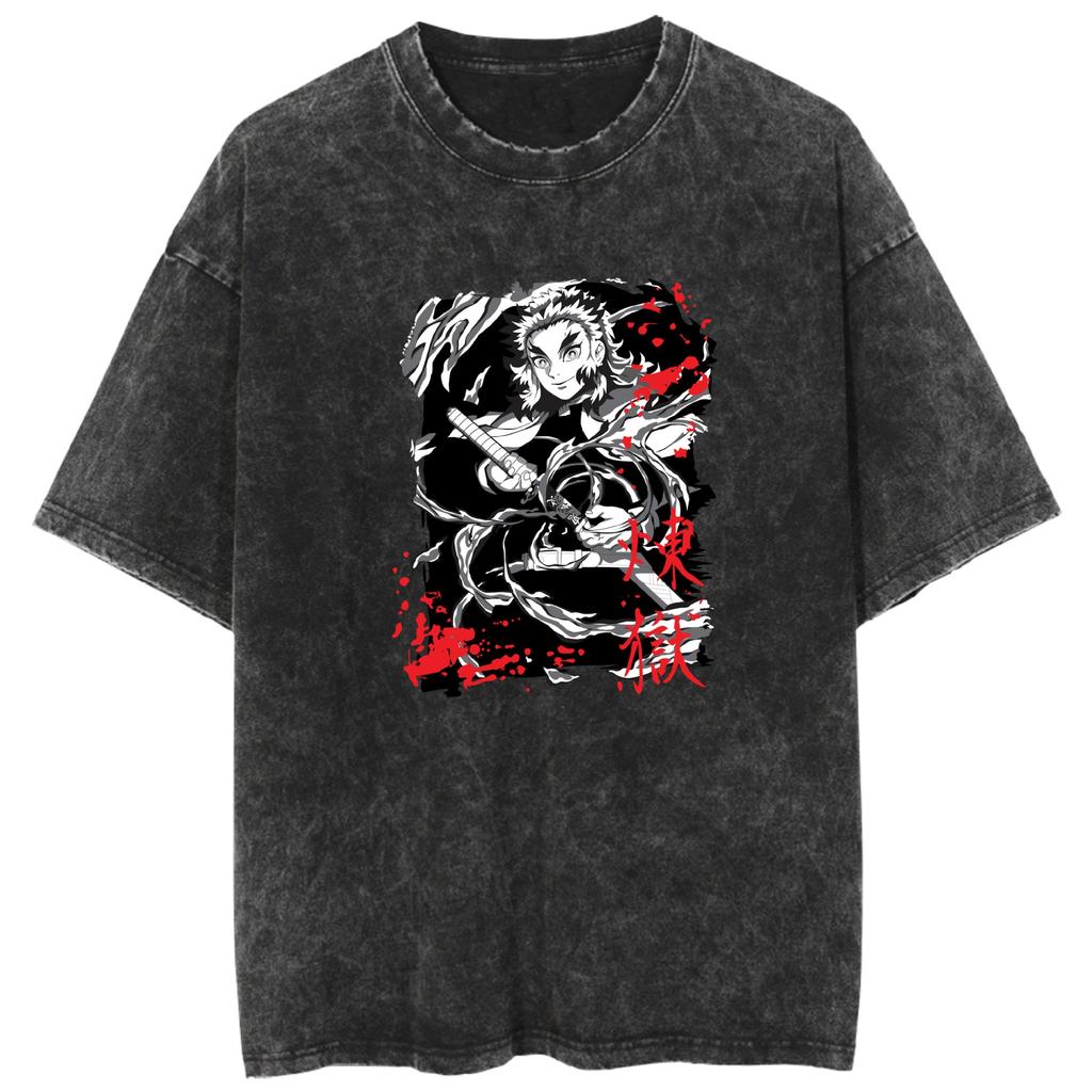 Manga Demon Slayer Graphic T-shirt Tanjirou Harajuku Vintage Washed Oversized T Shirt Men Women Clothing Short Sleeve