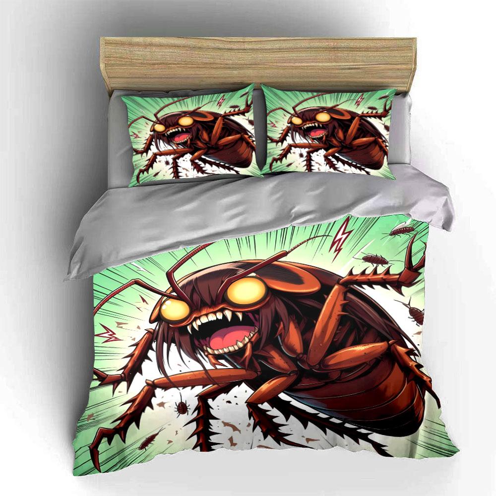 Giant Cartoon Cockroach Roaring Fiercely Print Bedding Set 1 Duvet Cover 2 Pillowcases for Adult and Children Luxury Gift