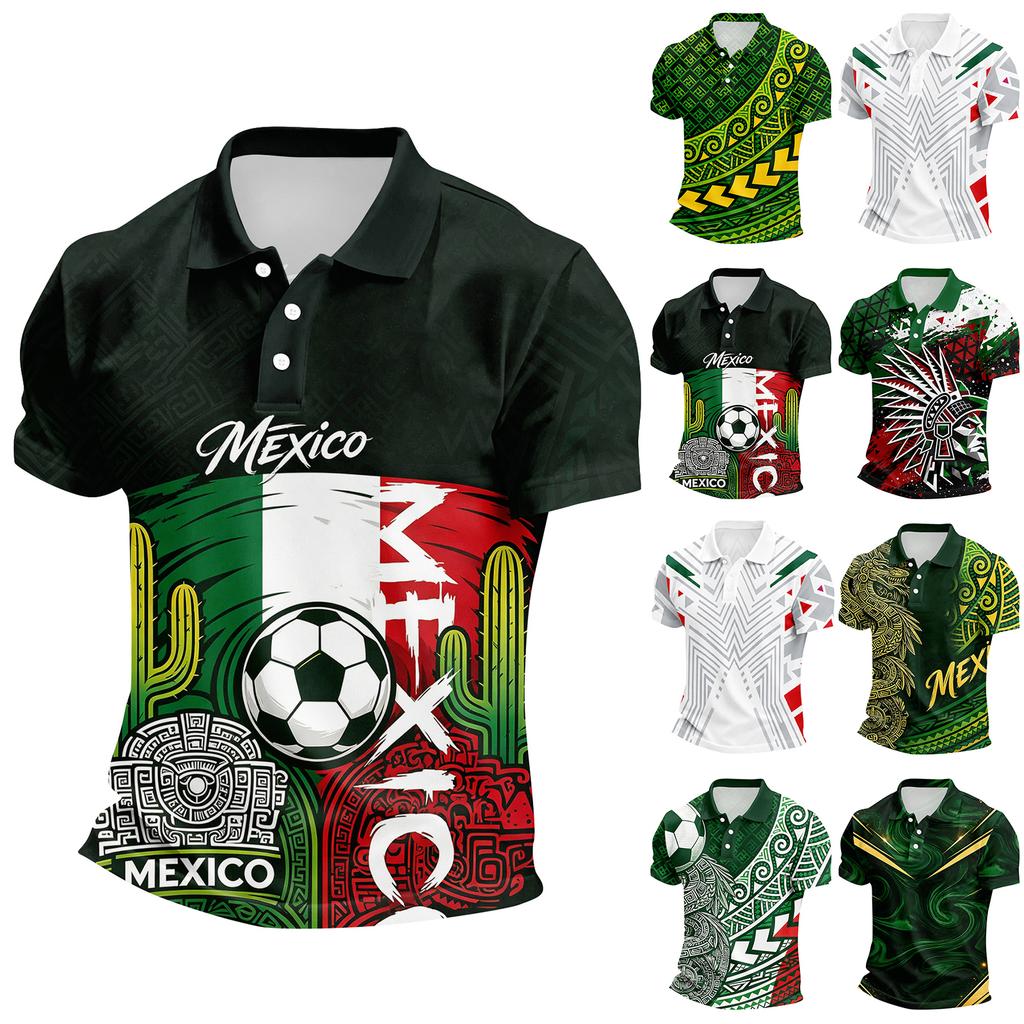 Men's Mexico Flag Shirt Short Sleeve Summer Fan Support Top