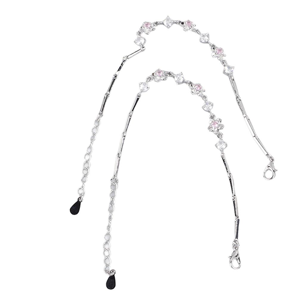 2PCS Pink Flower Bracelet Rhinestone Minimalist Sweet Versatile Flower Bracelet for Women