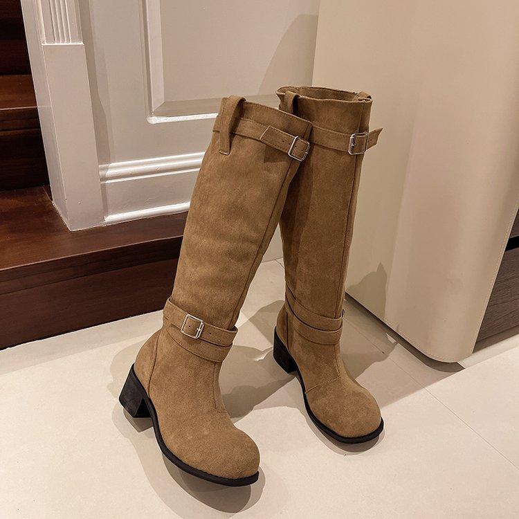 Pleated pile boots women's thick heel thin platform boots women's 2025 new summer western boots tall knight boots