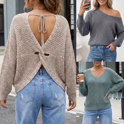 Damen sexy V-Ausschnitt rückenfreier Pullover mit Kreuzträgern und personalisierter Pullover