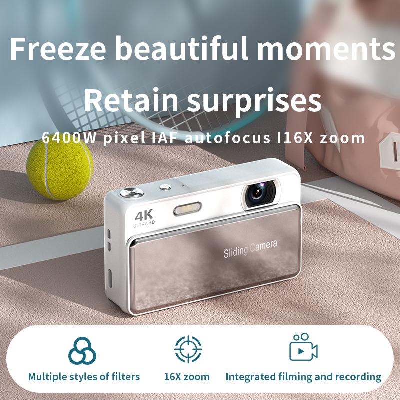 4K Sliding Digital Camera Portable CCD Style Card Camera Photo Video Recorder Student Pocket Digital Cam
