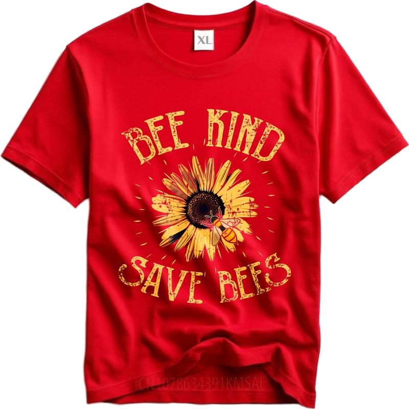 

Men Cotton Tshirt Graphic Summer Teenagers T Shirt Bee Kind Save Bees Sunflower Bee Short Sleeve Solid Color ONeck Tees S