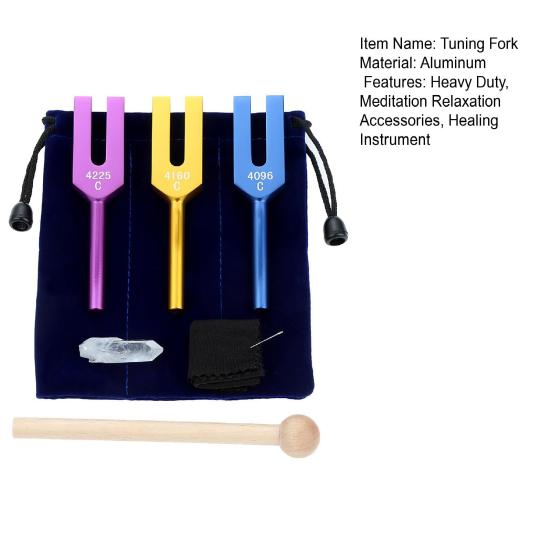3 Stück Aluminium-Stimmgabel mit Holzhammer Faux-Kristall-Tasche 4096/4160/4225Hz Heilinstrument Stimmgabel Yoga Meditation Entspannung Zubehör