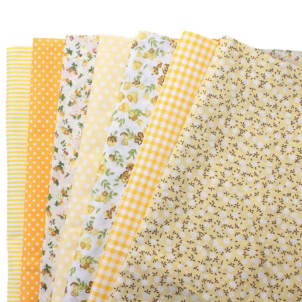 iikuru Cut Floral Stylish Handmade Fabric Set Cloth, Print, Fabric, Scraps, Flowers, Crafts, Patchwork, (Yellow 2, 25x25cm)