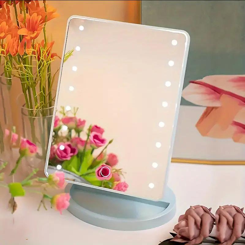 Espelho de Maquilhagem de Bancada com 16 LEDs Sensíveis ao Toque, Rotação 360° e Armazenamento