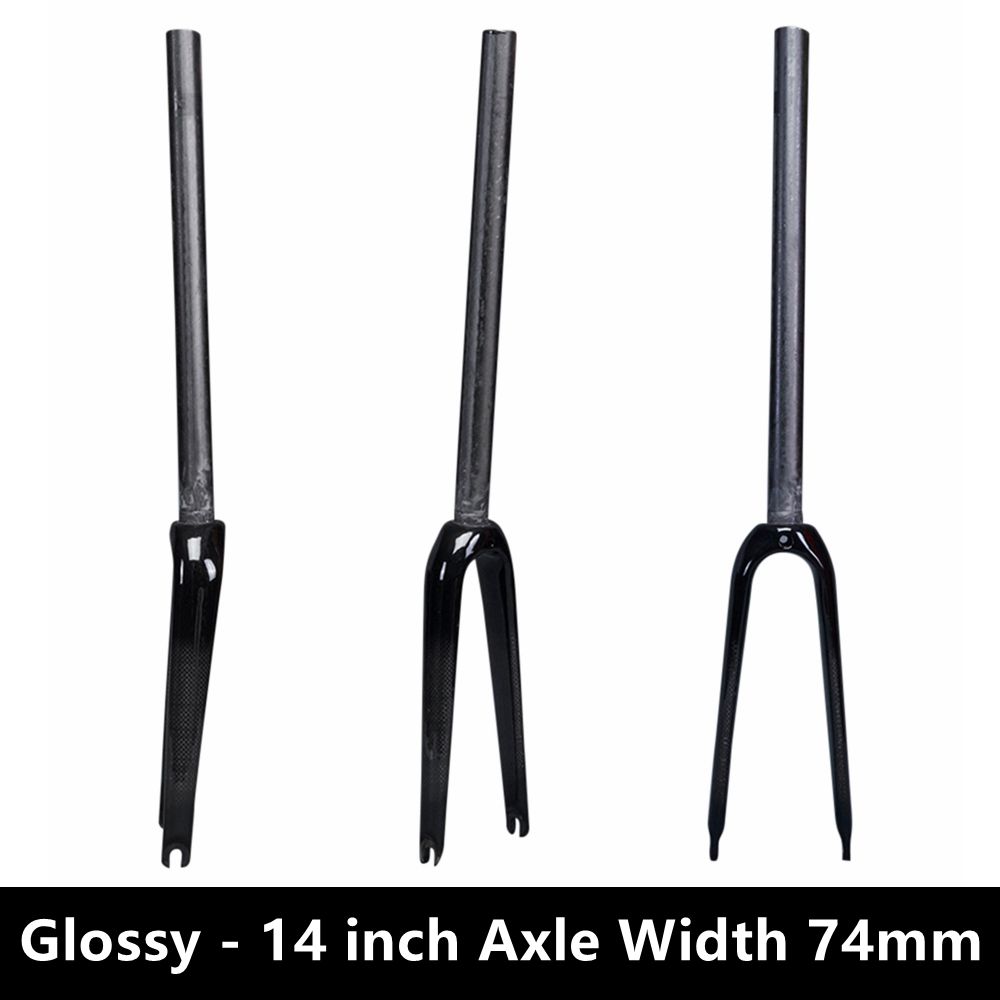 BMX fork Carbon Fork 14 16 18 20 22 inch Folding BMX Bike Fork Bicycle Front Forks Axle width 74mm or 100mm V Brake Gloss 14 inch 74mm