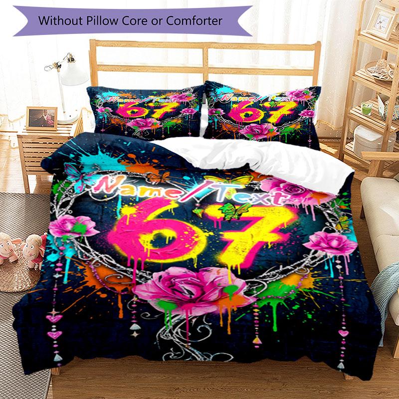 3PC Custom Name Colorful Graffiti Art Bedding Set Printed  Bedding Set Duvet Cover Closure Includes 1 Duvet Cover & 207 Pillowcases for Bedroom