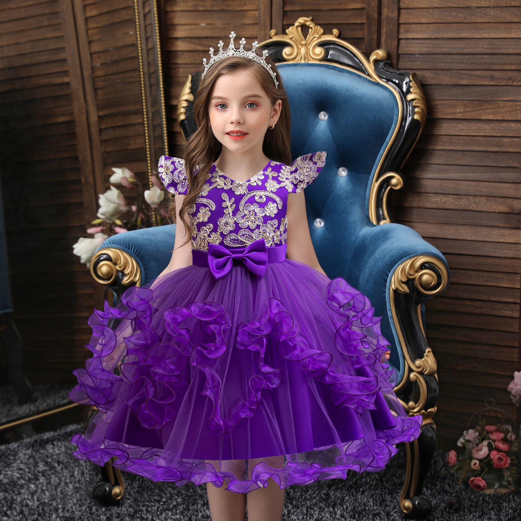 

Детские платья принцессы, бальные платья, платья для девочки-цветочницы, платья с пайетками и помпонами, одежда для выступлений на дефиле, кружевные платья для девочек, любимое платье девочки 120cm фиолетовый