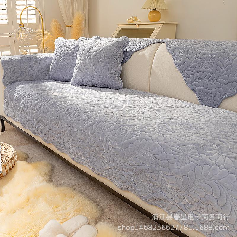 Winter Sofa Cushion Short Plush Simple Modern Nordic Fashion Seat Cushion High-Grade Non-Slip Solid Color Cover Backrest