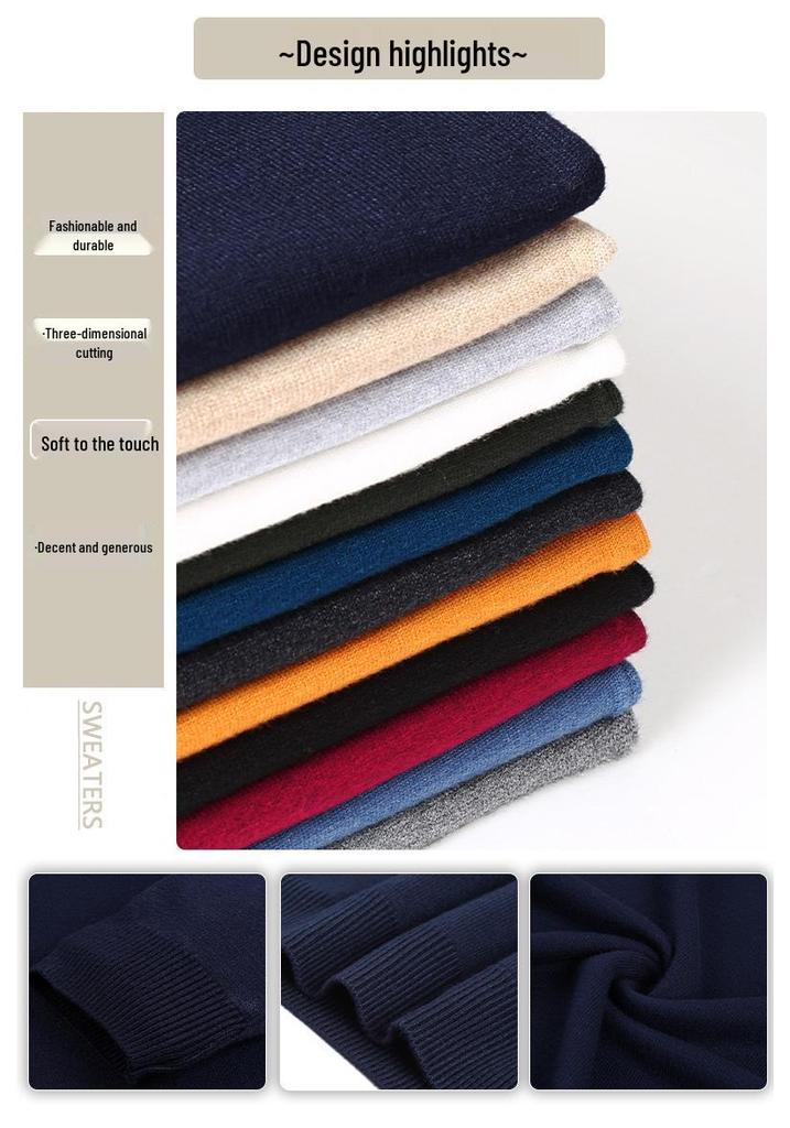 Men's Slim Fit Wool High Neck Sweater - Autumn/Winter Warm Knitwear in Solid Colors