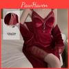 Deep Lace Gorgeous Seethrough V Velvet Nightgown Robe Set With Padding Sweet Temptation 3908
