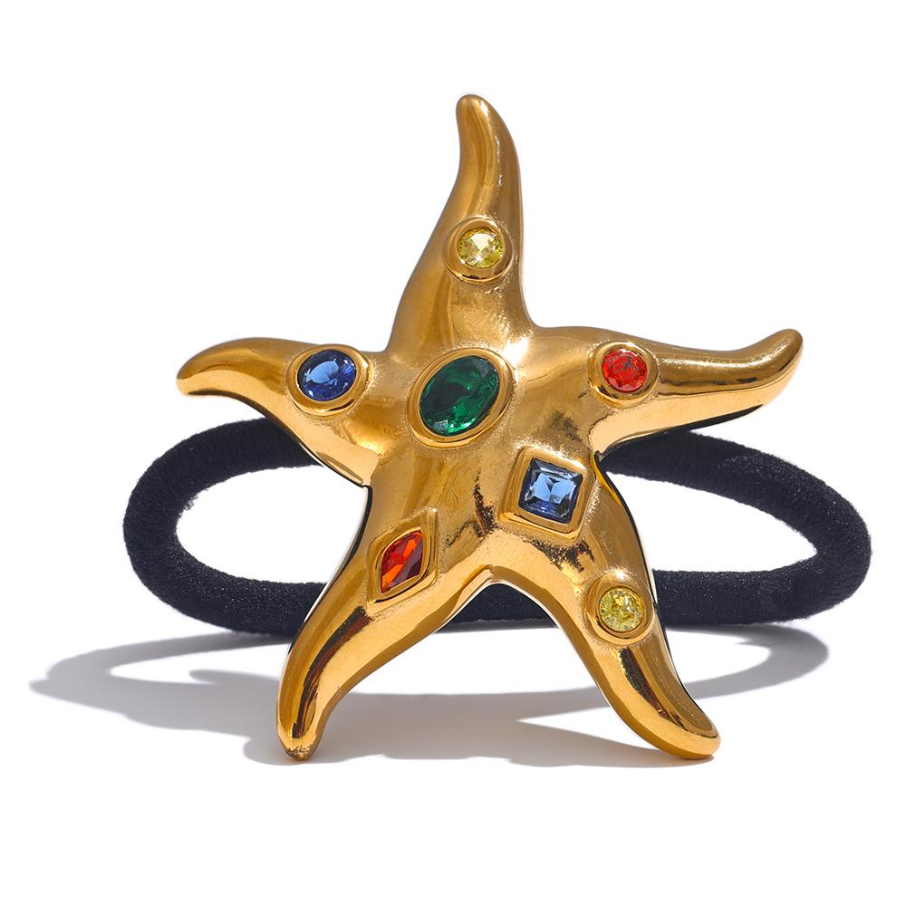 

Yhpup Adult Colorful Cubic Zirconia Starfish Hair Accessories 18K Gold Color Waterproof Stainless Steel Hairpin Headband