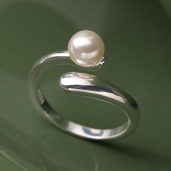 Finger Ring Natural Imitation Pearls Opening Adjustable Finger Band Silver Plated Women Ring Commuting Dating Jewelry Gift