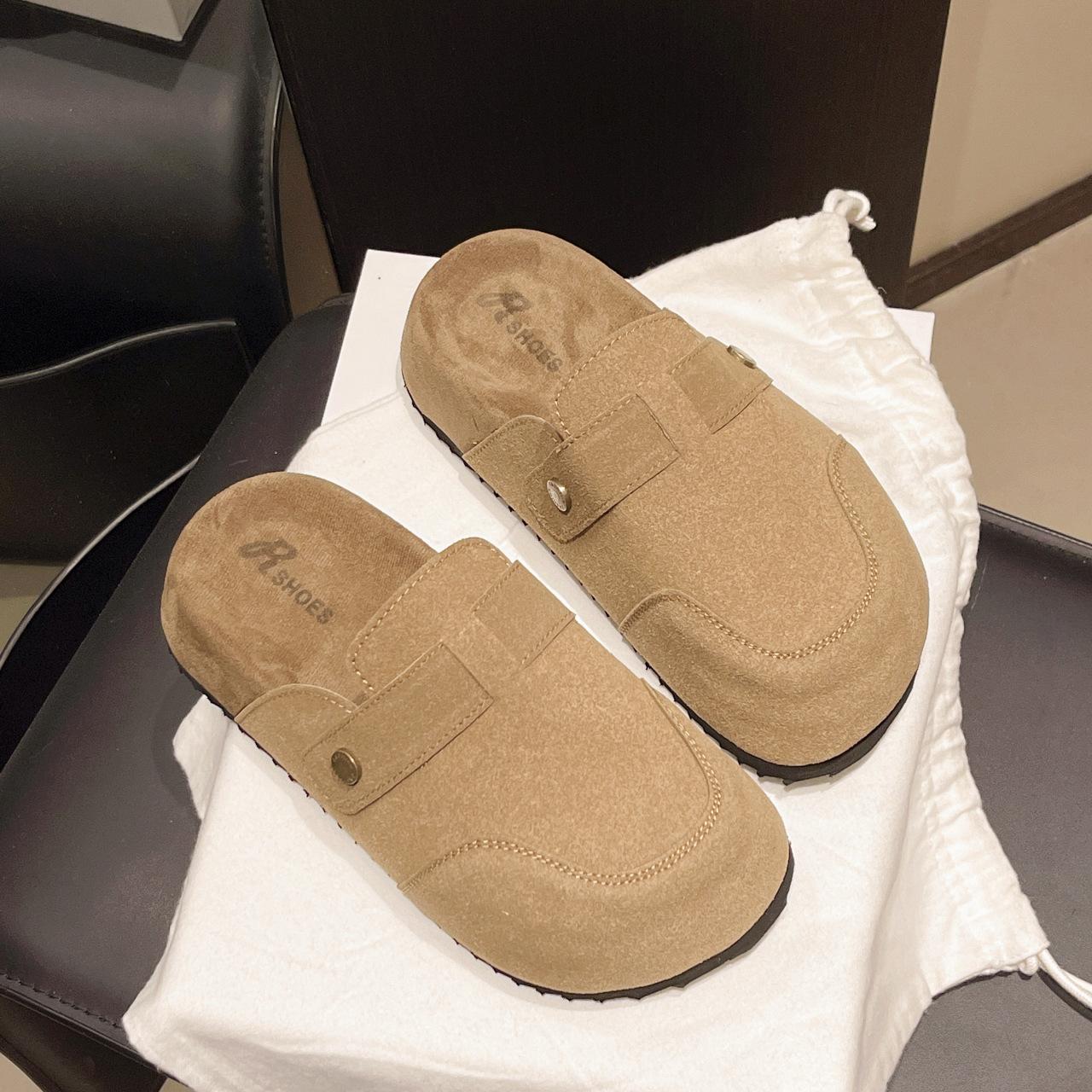 

Толстые полутапочки Boken для верхней женской одежды, новинка весны и осени 2025 года, увеличивающие рост, с одной педалью, ретро-тапочки с мешком на голове 35 хаки