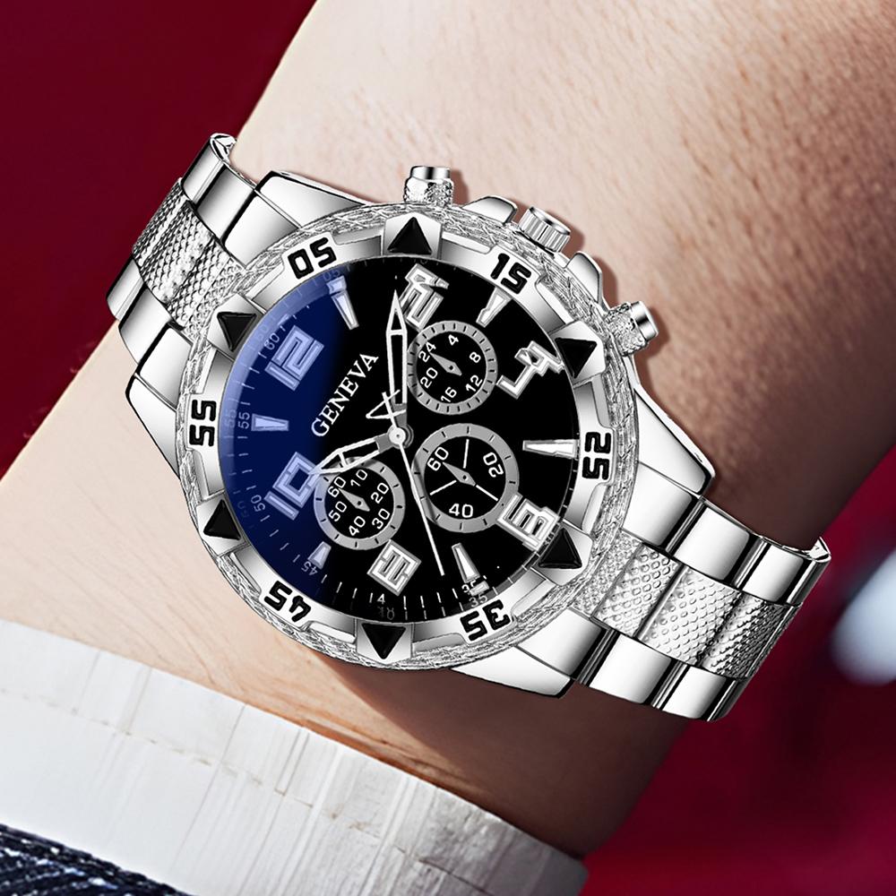 3PC Silver Business Men's Watch Set Luxury Fashion Black Digital Scale Dial Quartz Watch Bracelet Necklace Set Perfect Gift