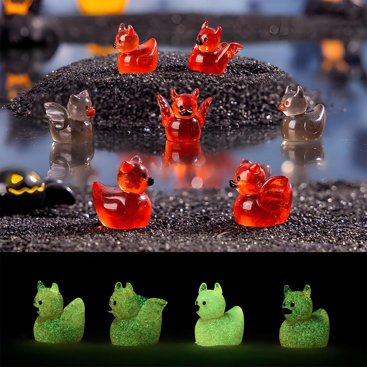 

10/20Pcs Luminous Mini Resin Ducks Glow In The Dark Cool Style Mini Duck Figures For Diy Fairy Garden Micro Landscape Aquarium (As shown-3539)-