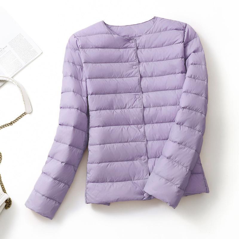 Down Jacket Women's Light and Thin Short Round Neck Long-sleeved Korean Version Large Size Slim V-neck Jacket