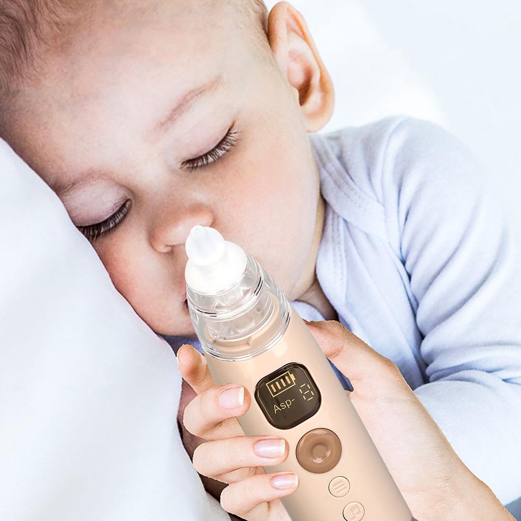 Infant Nasal Aspirator 3 Suction Levels Silicone Tip Baby Nose Care Machine with Soothe Music Light