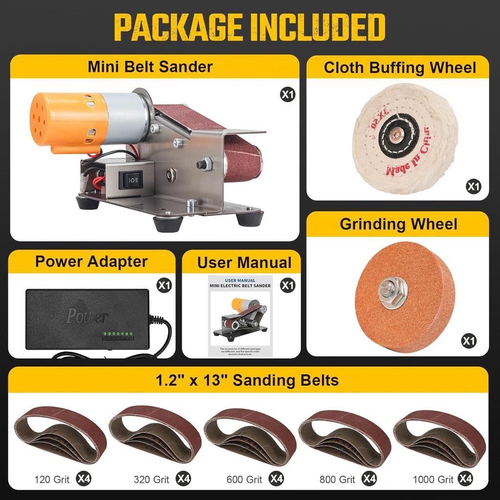 3-In-1 Mini Belt Sander - 15 Degree Knife Sharpener Electric Bench Grinder Sanding Machine, 7 Adjustable Speed Buffer Polisher for Metal Wood