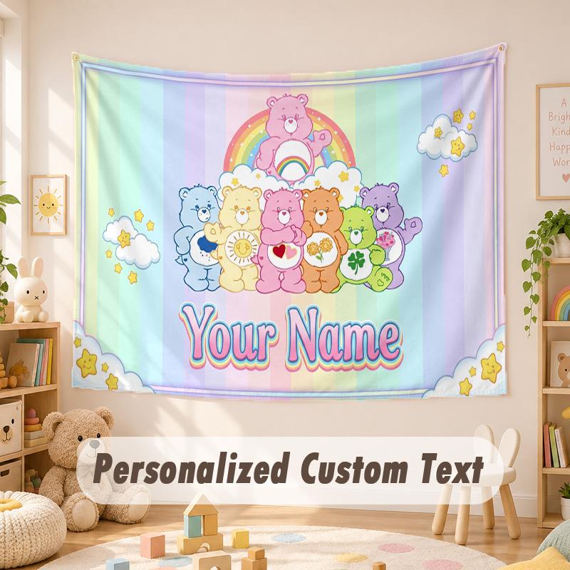 Custom Name Text Tapestry,Care Bears Boho Wall Hanging, Decorative Backdrop Tapestry For Room