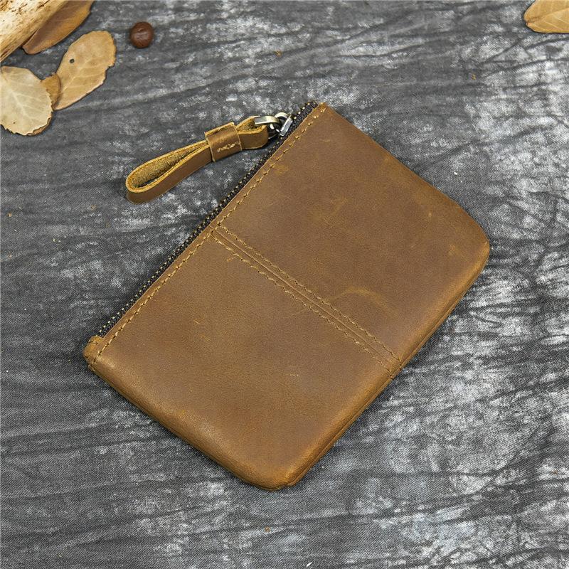 Men'S Crazy Horse Leather Change Bag Simple And Small Card Bag First Layer Cowhide Zipper Small Money Bag 9208