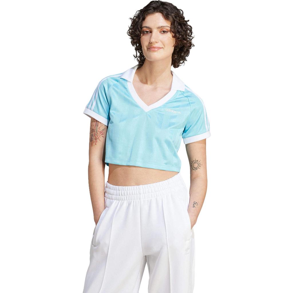 adidas Maglietta a Maniche Corte Casual con Stampa Logo Trifoglio Originals da Donna Top Azzurro Chiaro IR9779