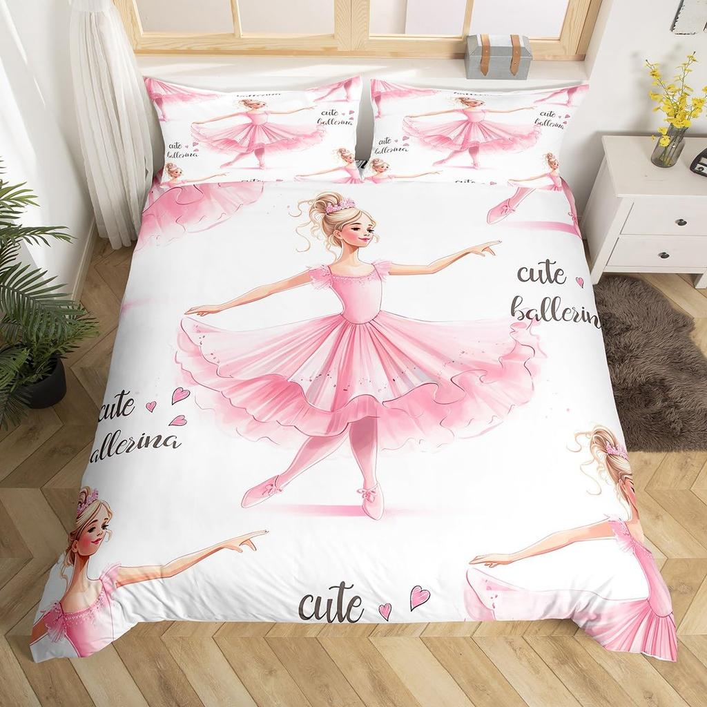 Art Duvet Cover Set Female Ballet Dancers Performing Arts Black Silhouettes Illustration Design Bedding Set with 2 Pillowcases