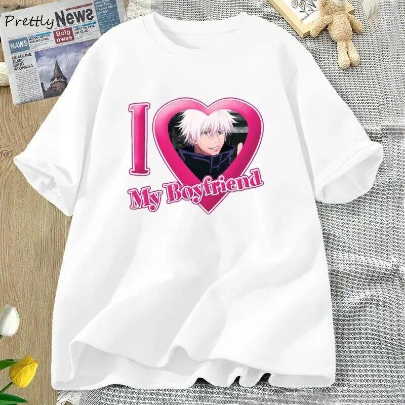 Jag älskar min pojkvän Jujutsu Kaisen T-shirt Dam Bomull Kortärmad T-shirt Anime T-shirts 90-talsmode Unisex Damkläder Streetwear
