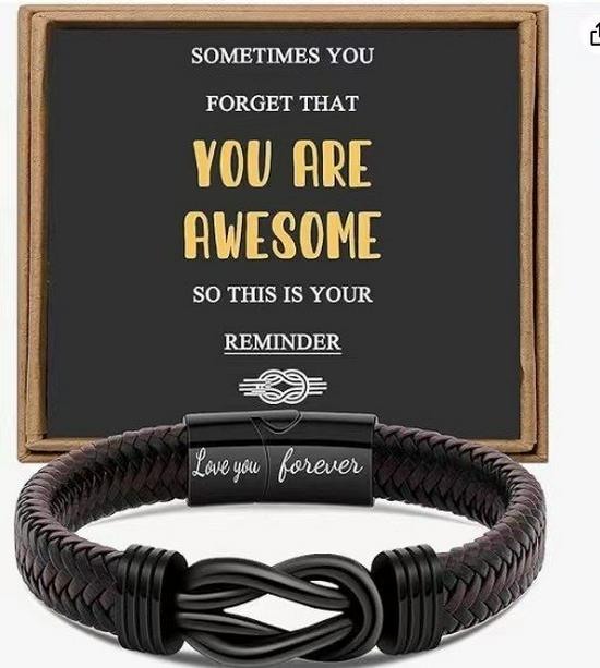 Men's Magnetic Black Twist Stainless Steel and Woven Leather Bracelet